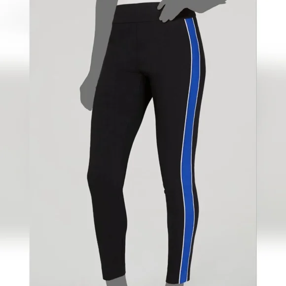 INC International Concepts Side Stripe Pull On Pants, 16, Black w/Blue & White - Picture 2 of 5